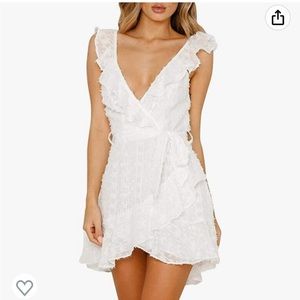 Ruffle Wrap Flare Mini Dress White Size Small
